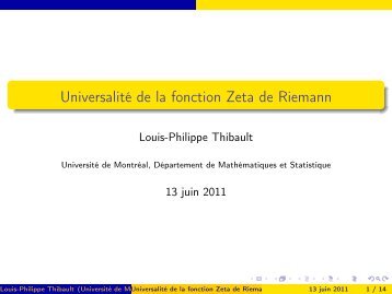 UniversalitÃ© de la fonction Zeta de Riemann - CUMC