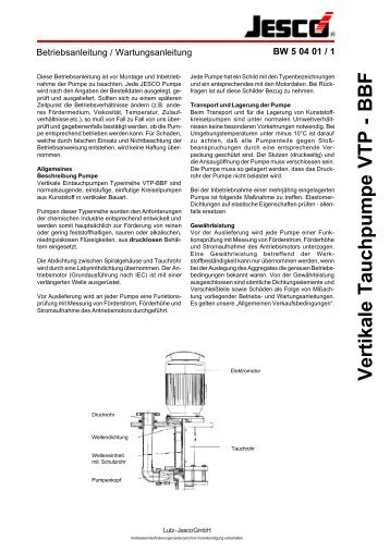 Vertikale Tauchpumpe VTP - BBF - Lutz-Jesco GmbH