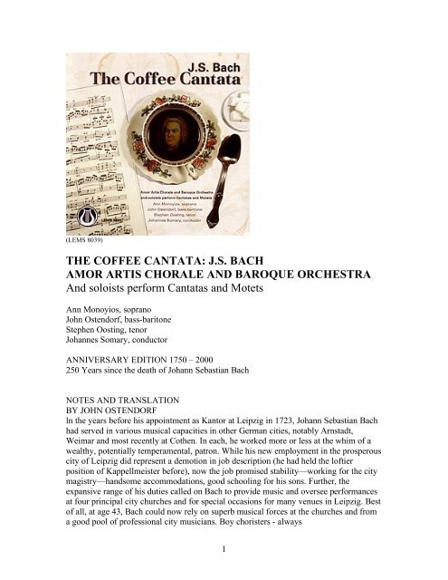 The Coffee Cantata Js Bach Amor Artis Chorale And Baroque Orchestra