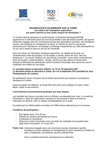 Annonce du stage - Comité National Olympique et Sportif Français