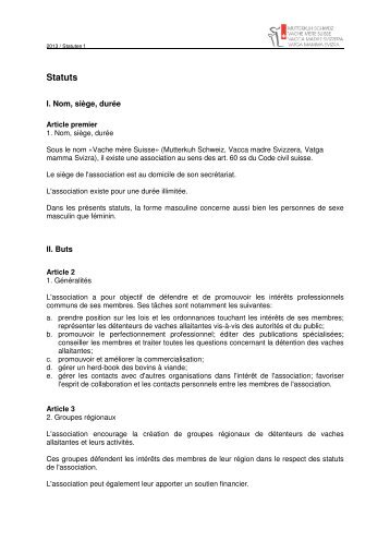 Statuts Vache mÃ¨re Suisse - Mutterkuh Schweiz