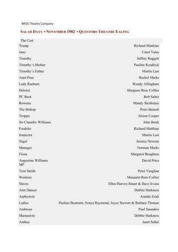 Cast List - BROS Theatre Company