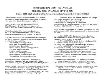 physiological control systems biology 3058, syllabus, spring 2012