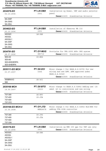 Avionics STC List - Scandinavian Avionics