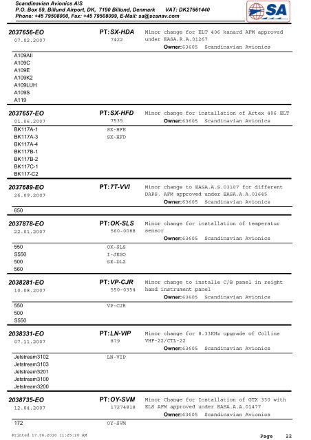 Avionics STC List - Scandinavian Avionics