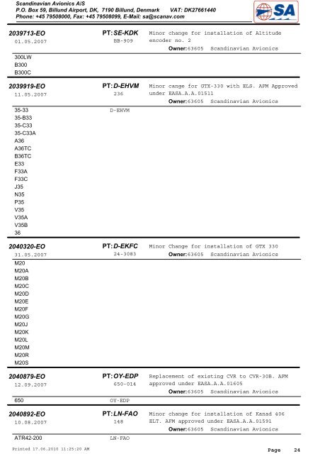 Avionics STC List - Scandinavian Avionics