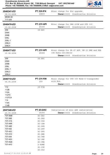 Avionics STC List - Scandinavian Avionics