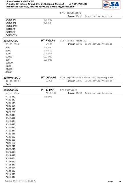 Avionics STC List - Scandinavian Avionics