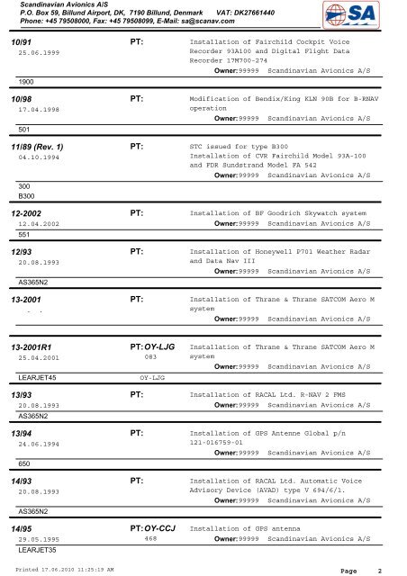 Avionics STC List - Scandinavian Avionics