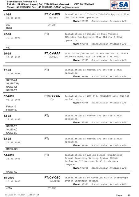 Avionics STC List - Scandinavian Avionics