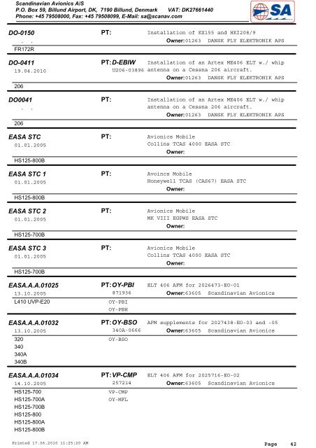 Avionics STC List - Scandinavian Avionics