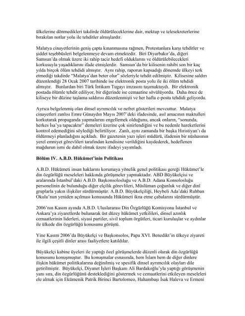 2007 UluslararasÄ± Din ÃzgÃ¼rlÃ¼ÄÃ¼ Raporu