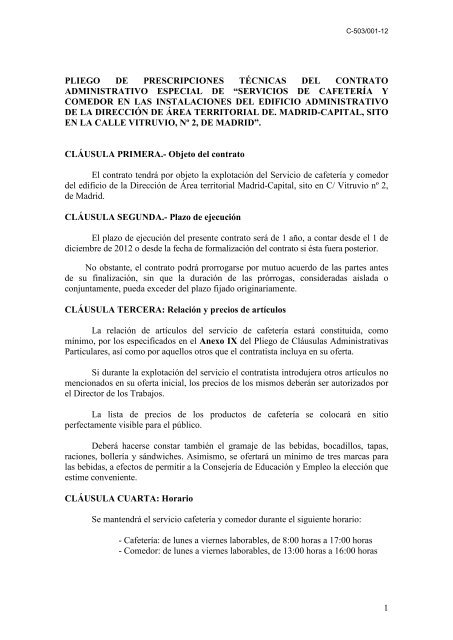 1 pliego de prescripciones tÃ©cnicas del contrato administrativo ...