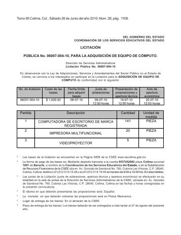 Licitación Pública Equipo de Cómputo - Gobierno del Estado de ...