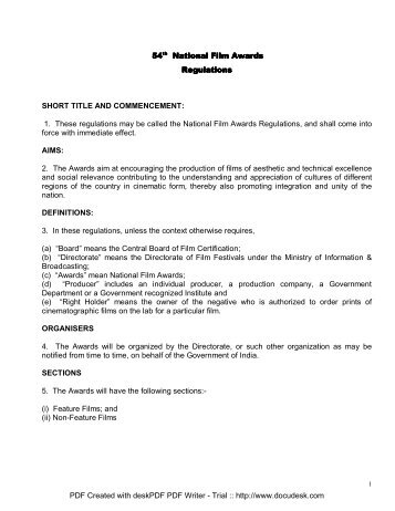 54th National Film Awards National Film Awards Regulations ...