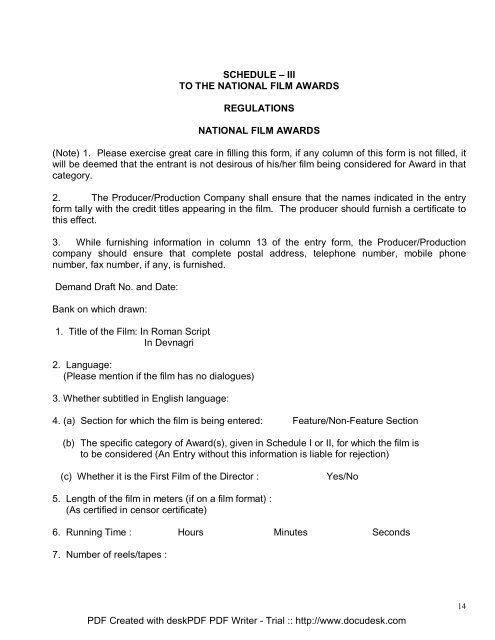 54th National Film Awards National Film Awards Regulations ...