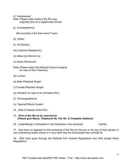 54th National Film Awards National Film Awards Regulations ...