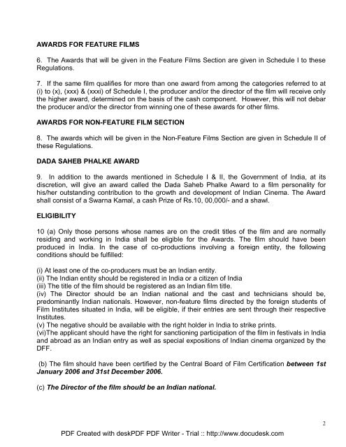 54th National Film Awards National Film Awards Regulations ...
