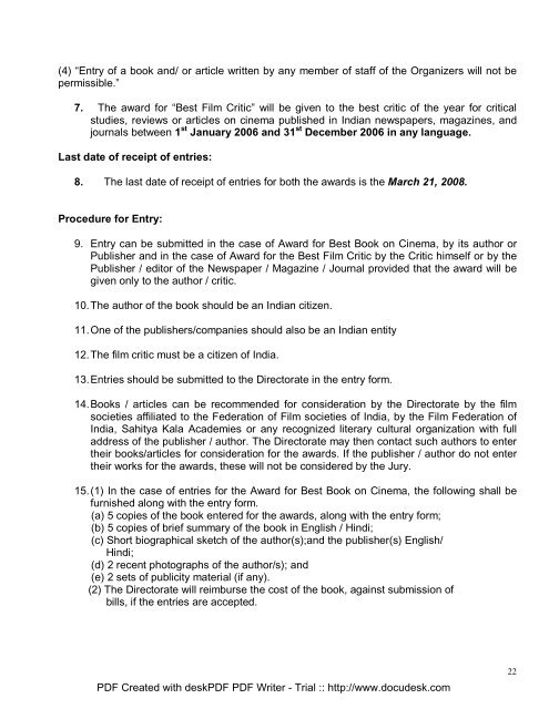 54th National Film Awards National Film Awards Regulations ...