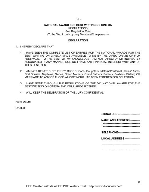 54th National Film Awards National Film Awards Regulations ...