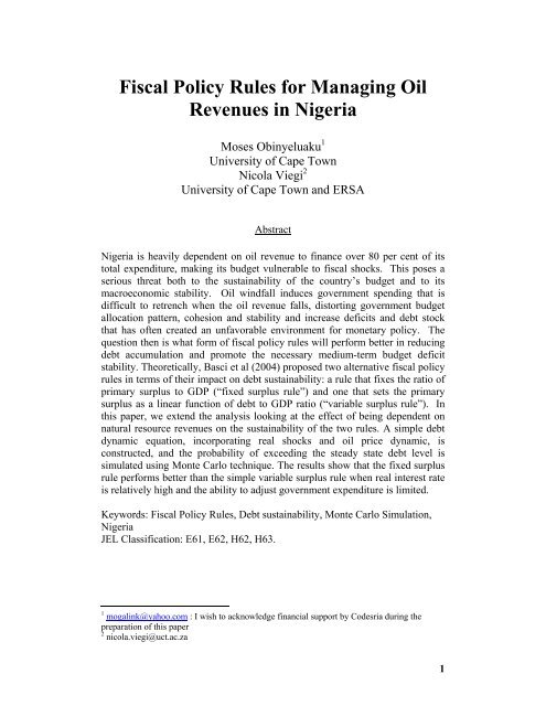 Fiscal policy rules for managing oil revenues in Nigeria