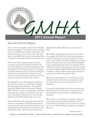 2012 Annual Report.indd - Green Mountain Horse Association