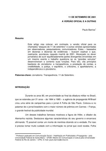11 DE SETEMBRO DE 2001 A VERSÃO OFICIAL E A ... - Unisul