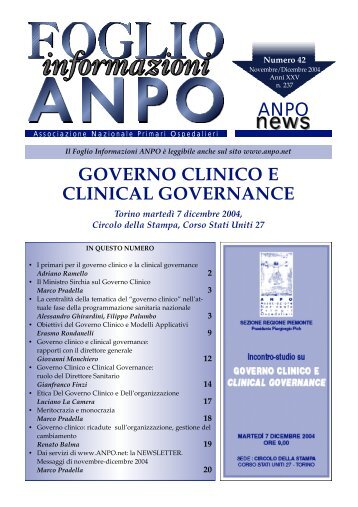 A N P O GOVERNO CLINICO E CLINICAL GOVERNANCE