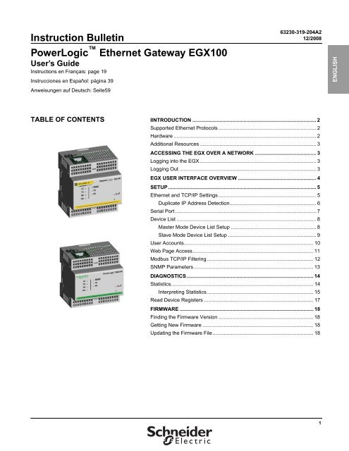 Instruction Bulletin PowerLogic Ethernet Gateway EGX100 - wiki