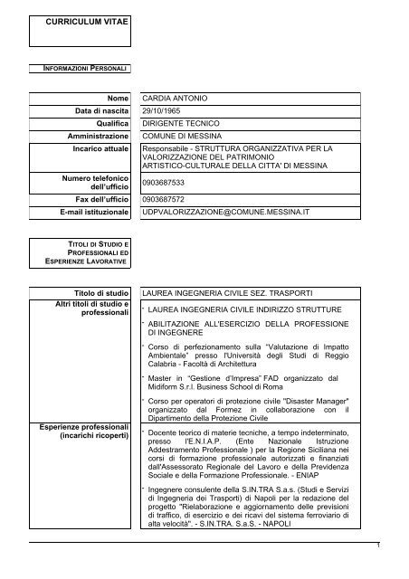 curriculum vitae - Comune di Messina