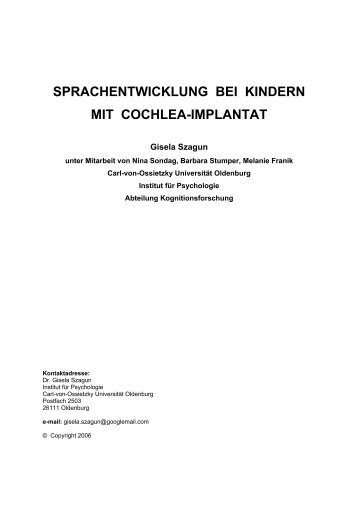 sprachentwicklung bei kindern mit cochlea-implantat - Verlag Karin ...