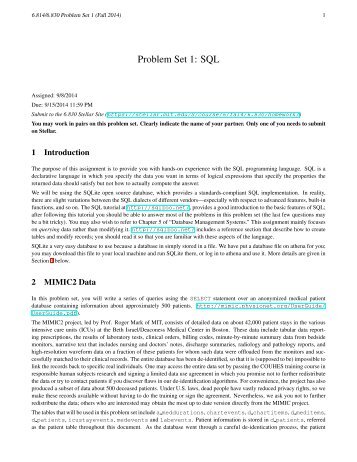 Problem Set 1 solutions - MIT Database Group