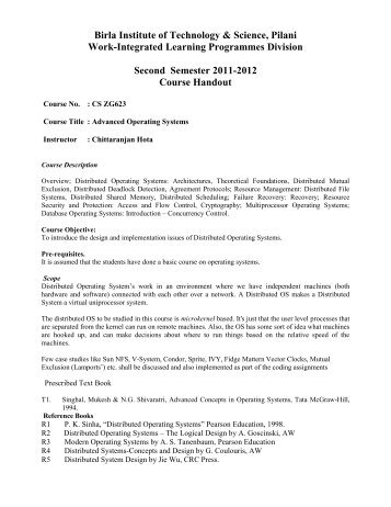 birla institute of technology & science, pilani - Student Welfare Division