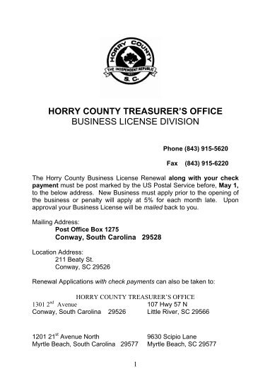 PDF Business License Handbook - Horry County Government