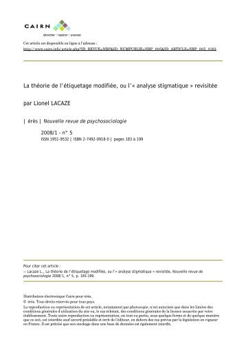 La thÃ©orie de l'Ã©tiquetage modifiÃ©e, ou l'Â« analyse stigmatique ...
