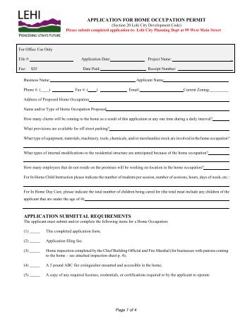 APPLICATION FOR HOME OCCUPATION PERMIT ... - Lehi City