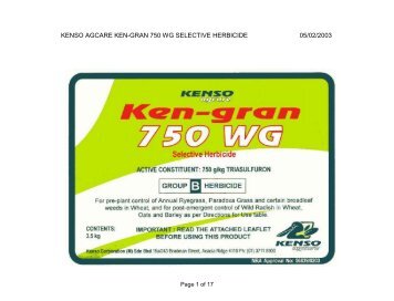 kenso agcare ken-gran 750 wg selective herbicide ... - Agtech.com.au