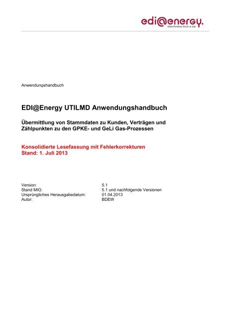 EDI@Energy UTILMD Anwendungshandbuch - Edi-energy.de