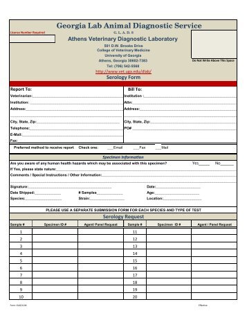 GLADS Serology Submission Form - University of Georgia College ...