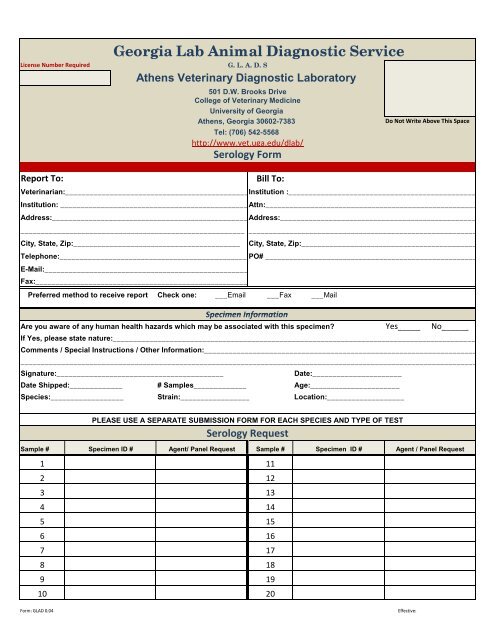 GLADS Serology Submission Form - University of Georgia College ...