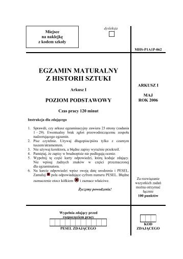 EGZAMIN MATURALNY Z HISTORII SZTUKI