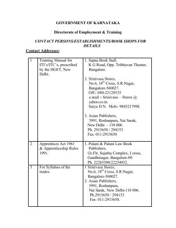 Contact Addresses - Directorate of Employment and Training