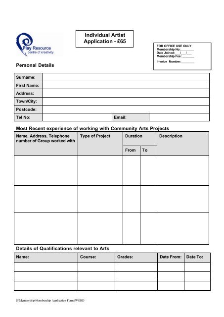 ARTIST application form 12 - Play Resource