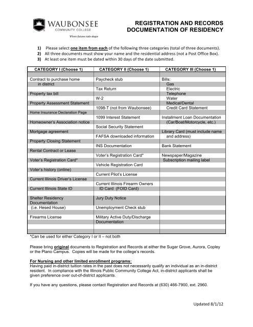 Nursing Application Form - Waubonsee Community College