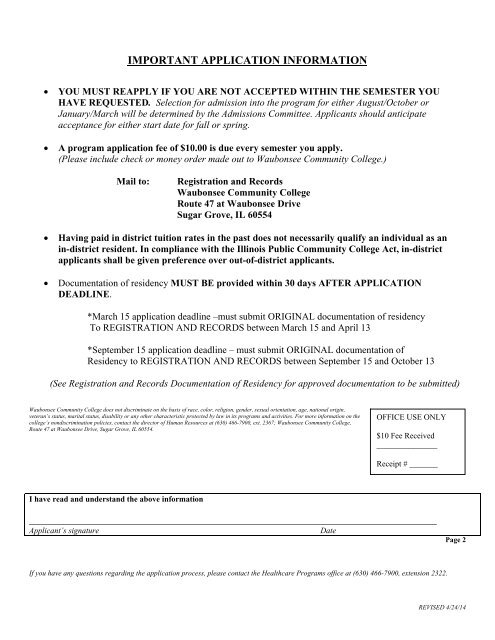 Nursing Application Form - Waubonsee Community College