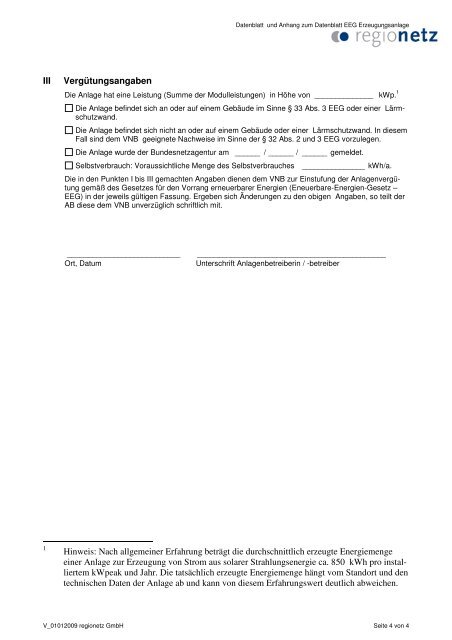 Einspeisevertrag EEG - Anlage 1 - regionetz