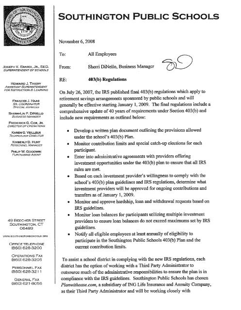 information regarding 403(b) - Southington Public Schools