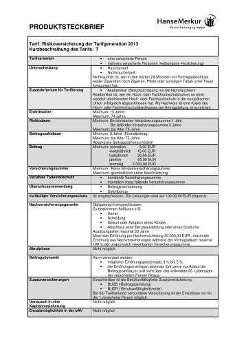 Produktsteckbrief Risiko _2013 - HanseMerkur VertriebsPortal