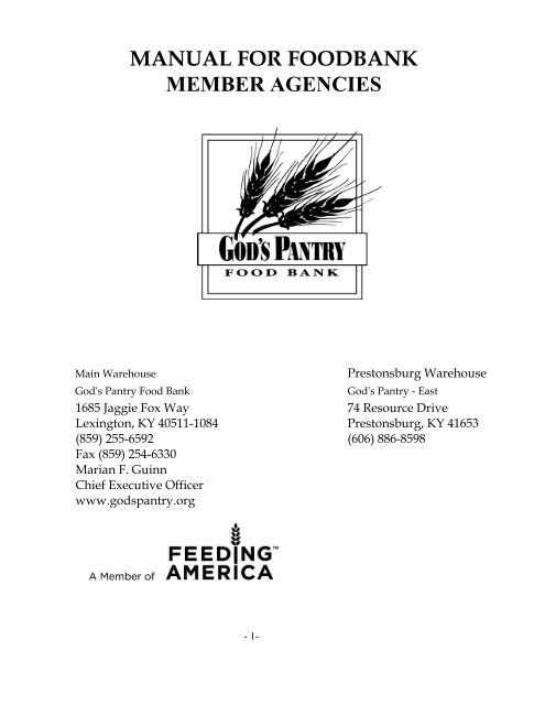 Manual For Foodbank Member Agencies God S Pantry Food Bank