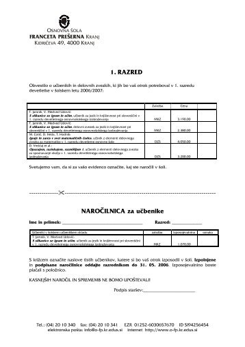 1. RAZRED NAROÄILNICA za uÄbenike - osnovna Å¡ola Franceta ...
